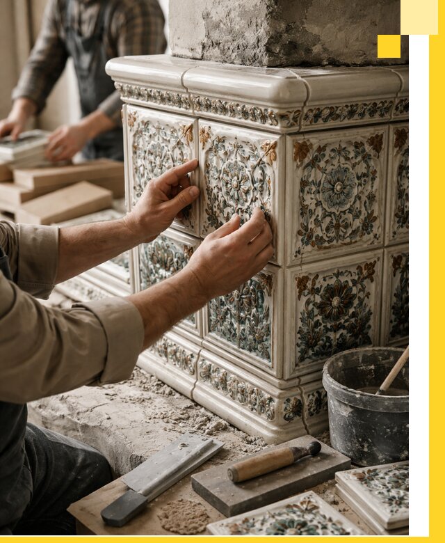 Изразцовые камины под ключ в Усолье-Сибирском: проект и монтаж