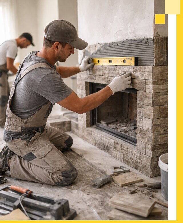 Облицовка каминов в Усолье-Сибирском, монтаж и отделка натуральным камнем