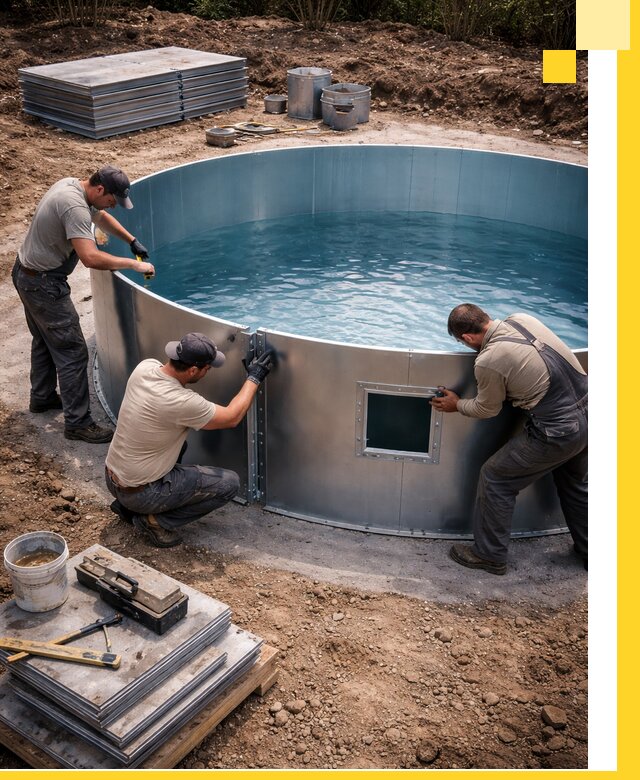 Круглые бассейны под ключ в Усолье-Сибирском проектирование и монтаж