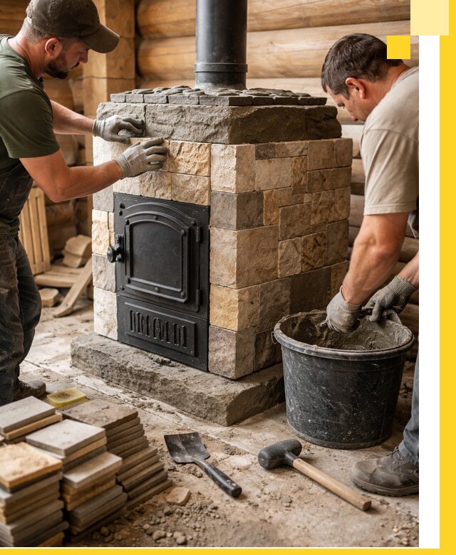 Облицовка банной печи под ключ в Усолье-Сибирском: камень и плитка