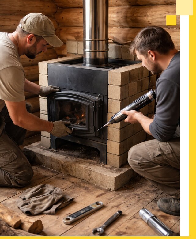 Монтаж и установка печи в бане под ключ с гарантией в Усолье-Сибирском