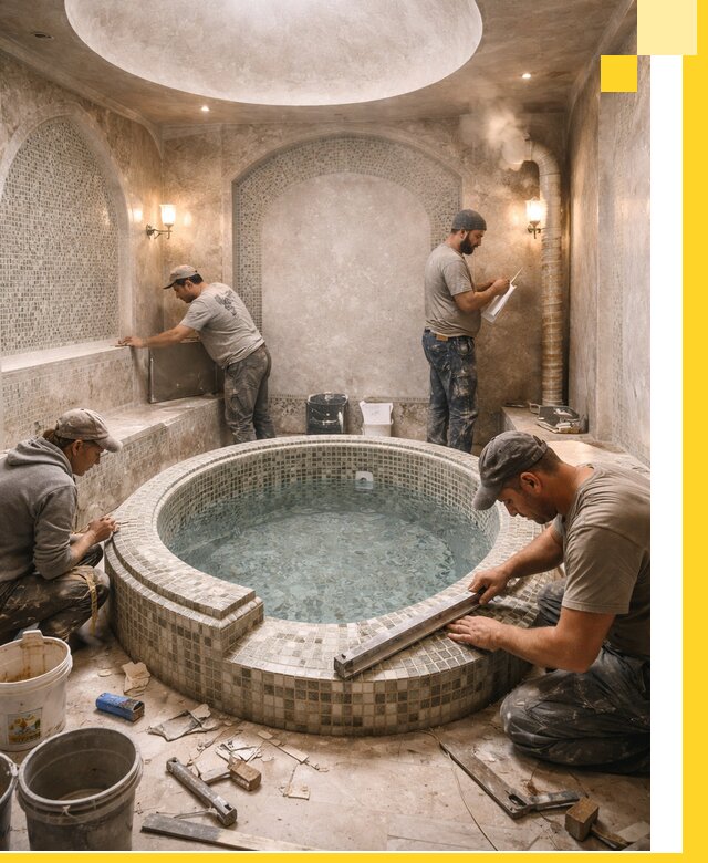 Профессиональное строительство хамама с бассейном в Усолье-Сибирском под ключ