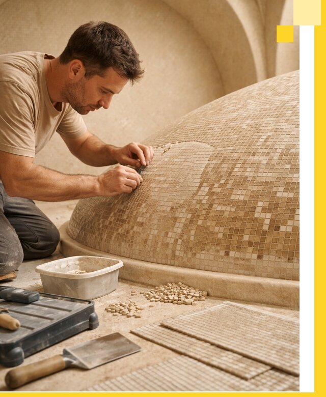 Профессиональная укладка мозаики для хамама под ключ в Усолье-Сибирском